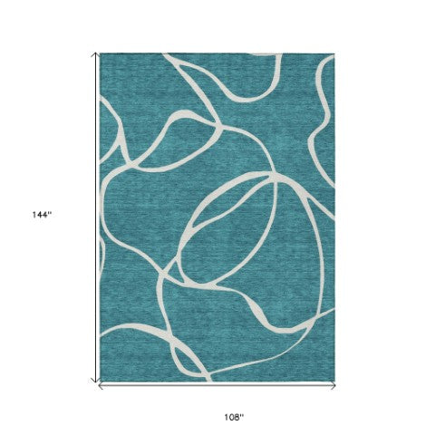 Homeroots 3' Artichoke Green Abstract Washable Area Rug - Perfect For Indoor And Outdoor Spaces, Easy Care 9' X 12' Polyester 597527
