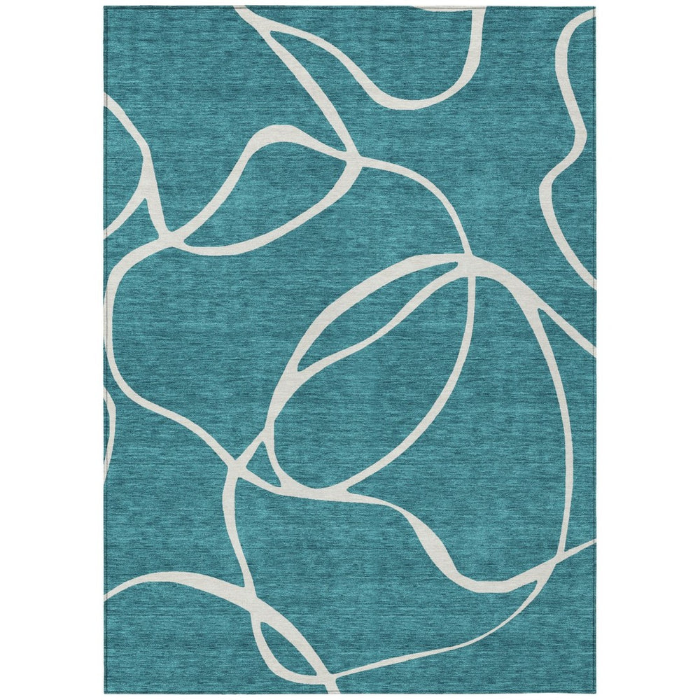 HomeRoots 5' Teal Blue and Ivory Abstract Indoor Outdoor Area Rug – Stylish, Washable, and Stain Resistant! 10' X 14' 597528