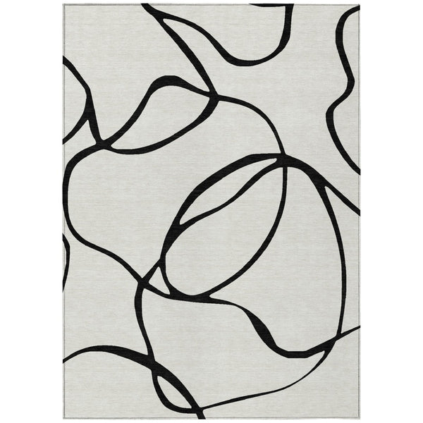 HomeRoots 5' Stylish White and Black Abstract Area Rug - Durable, Washable, Indoor/Outdoor Versatility for Any Space 5' X 8' 597530