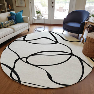Homeroots 3' Artichoke Green Abstract Washable Area Rug - Perfect For Indoor And Outdoor Spaces, Easy Care 8' Round Polyester 597531