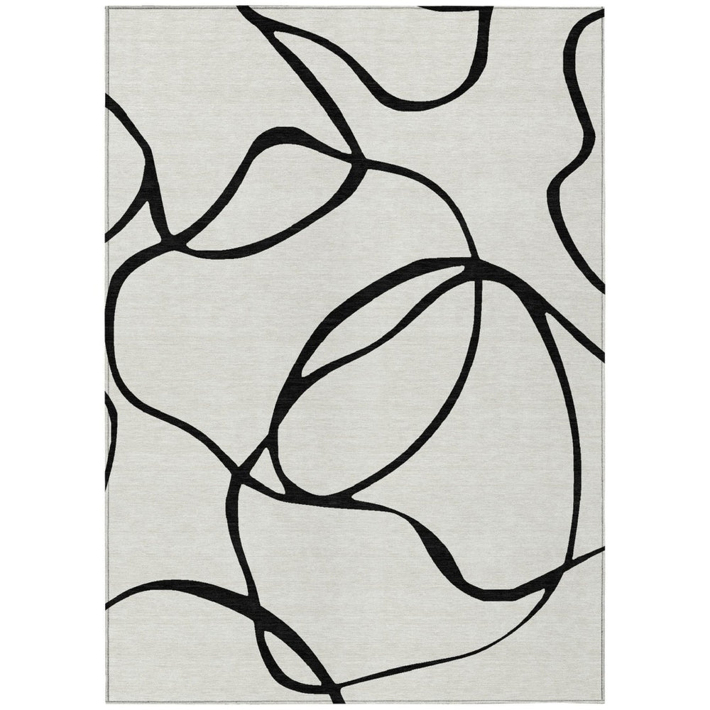 HomeRoots 9' X 12' Modern Black and White Abstract Washable Rug for Indoor Outdoor Spaces - Durable & Stylish 597533