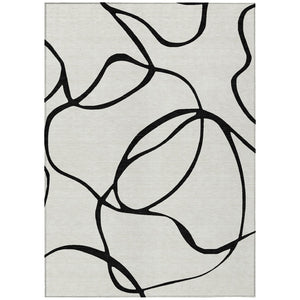 HomeRoots 5' Stylish White and Black Abstract Area Rug - Durable, Washable, Indoor/Outdoor Versatility for Any Space 10' X 14' 597534