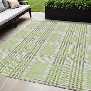 Homeroots 3' Artichoke Green Gray Brown Plaid Washable Area Rug For Indoor Outdoor Spaces, Durable & Stylish 5' X 8' Polyester 597536