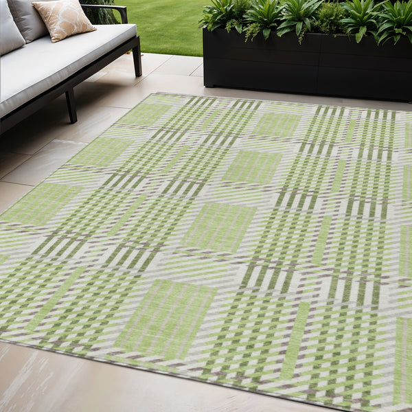 Homeroots 3' Artichoke Green Gray Brown Plaid Washable Area Rug For Indoor Outdoor Spaces, Durable & Stylish 5' X 8' Polyester 597536