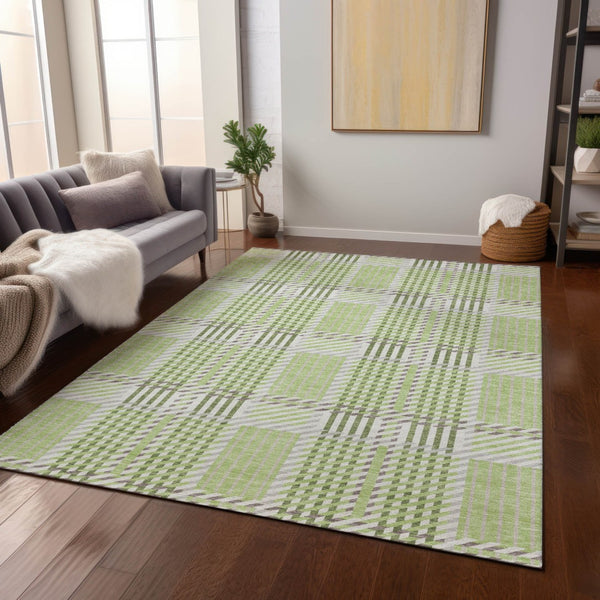 Homeroots 3' Artichoke Green Gray Brown Plaid Washable Area Rug For Indoor Outdoor Spaces, Durable & Stylish 5' X 8' Polyester 597536