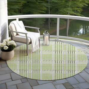 Homeroots 3' Artichoke Green Gray Brown Plaid Washable Area Rug For Indoor Outdoor Spaces, Durable & Stylish 8' Round Polyester 597537