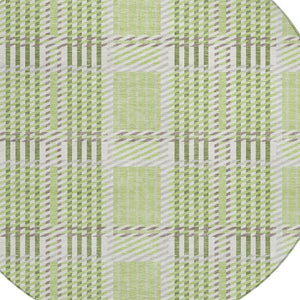 Homeroots 3' Artichoke Green Gray Brown Plaid Washable Area Rug For Indoor Outdoor Spaces, Durable & Stylish 8' Round Polyester 597537