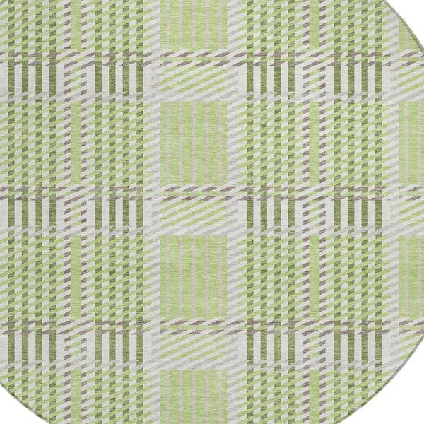 Homeroots 3' Artichoke Green Gray Brown Plaid Washable Area Rug For Indoor Outdoor Spaces, Durable & Stylish 8' Round Polyester 597537