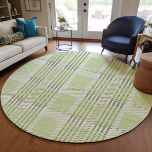Homeroots 3' Artichoke Green Gray Brown Plaid Washable Area Rug For Indoor Outdoor Spaces, Durable & Stylish 8' Round Polyester 597537