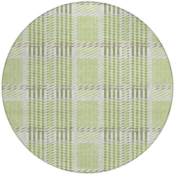 Homeroots 3' Artichoke Green Gray Brown Plaid Washable Area Rug For Indoor Outdoor Spaces, Durable & Stylish 8' Round Polyester 597537