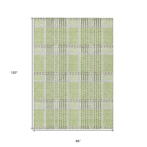 Homeroots 3' Artichoke Green Gray Brown Plaid Washable Area Rug For Indoor Outdoor Spaces, Durable & Stylish 8' X 10' Polyester 597538