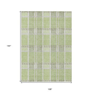 Homeroots 3' Artichoke Green Gray Brown Plaid Washable Area Rug For Indoor Outdoor Spaces, Durable & Stylish 9' X 12' Polyester 597539