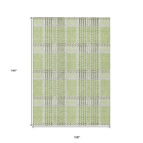 Homeroots 3' Artichoke Green Gray Brown Plaid Washable Area Rug For Indoor Outdoor Spaces, Durable & Stylish 9' X 12' Polyester 597539