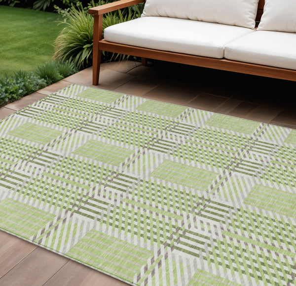 Homeroots 3' Artichoke Green Gray Brown Plaid Washable Area Rug For Indoor Outdoor Spaces, Durable & Stylish 9' X 12' Polyester 597539