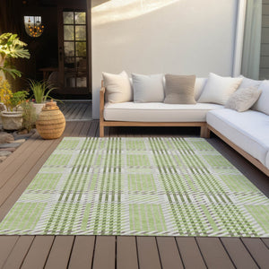Homeroots 3' Artichoke Green Gray Brown Plaid Washable Area Rug For Indoor Outdoor Spaces, Durable & Stylish 9' X 12' Polyester 597539