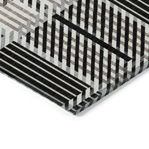 HomeRoots 5' Stylish Black Gray Brown Plaid Washable Area Rug for Indoor and Outdoor Durability and Elegance 5' X 8' 597542