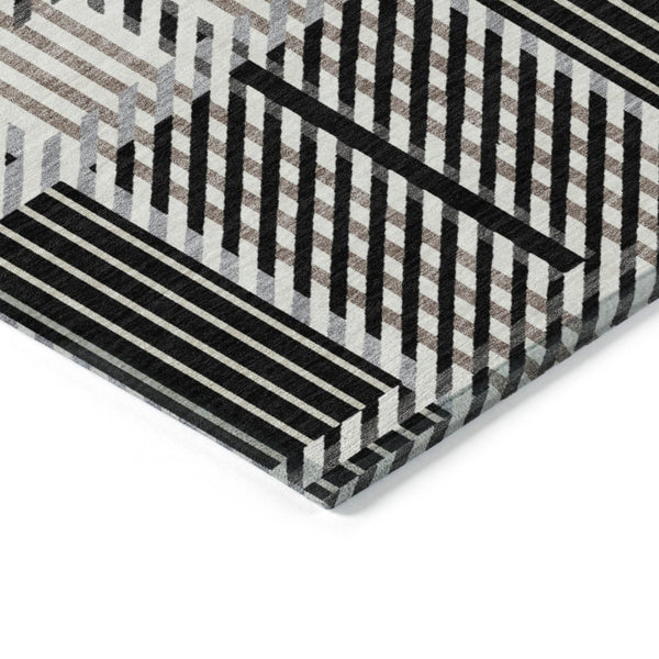 HomeRoots 5' Stylish Black Gray Brown Plaid Washable Area Rug for Indoor and Outdoor Durability and Elegance 5' X 8' 597542