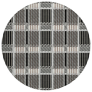 HomeRoots 5' Stylish Black Gray Brown Plaid Washable Area Rug for Indoor and Outdoor Durability and Elegance 8' Round 597543