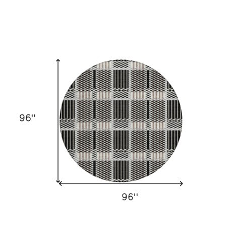 Homeroots 3' Artichoke Green Gray Brown Plaid Washable Area Rug For Indoor Outdoor Spaces, Durable & Stylish 8' Round Polyester 597543