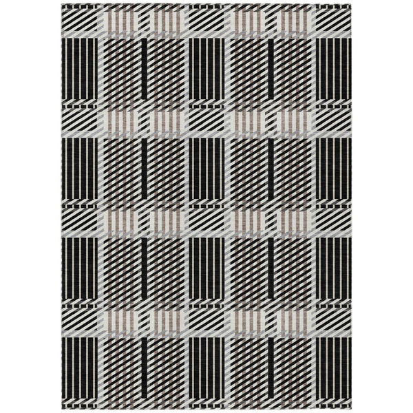 HomeRoots 5' Stylish Black Gray Brown Plaid Washable Area Rug for Indoor and Outdoor Durability and Elegance 8' X 10' 597544