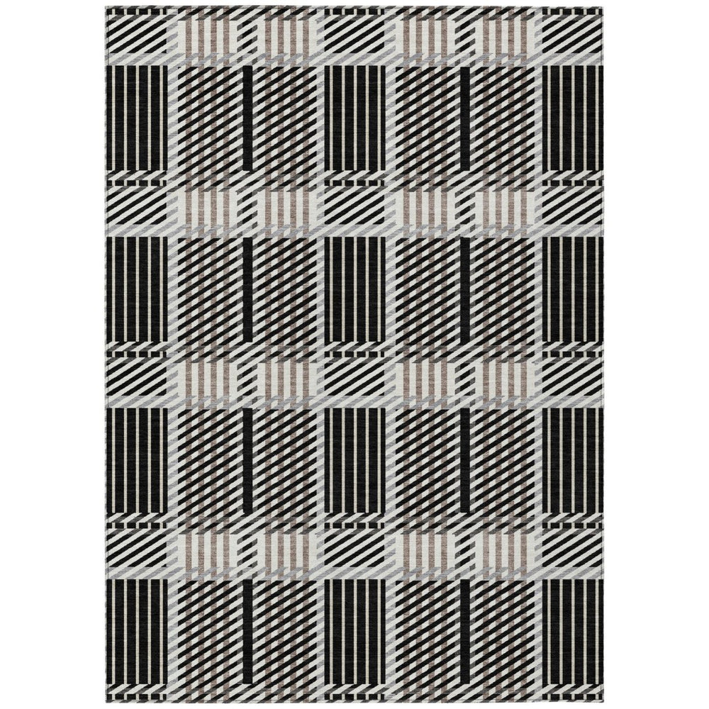 HomeRoots 9' X 12' Versatile Black Gray Brown Plaid Washable Rug - Durable Indoor & Outdoor Use, Easy Care! 597545