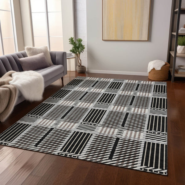 Homeroots 3' Artichoke Green Gray Brown Plaid Washable Area Rug For Indoor Outdoor Spaces, Durable & Stylish 10' X 14' Polyester 597546