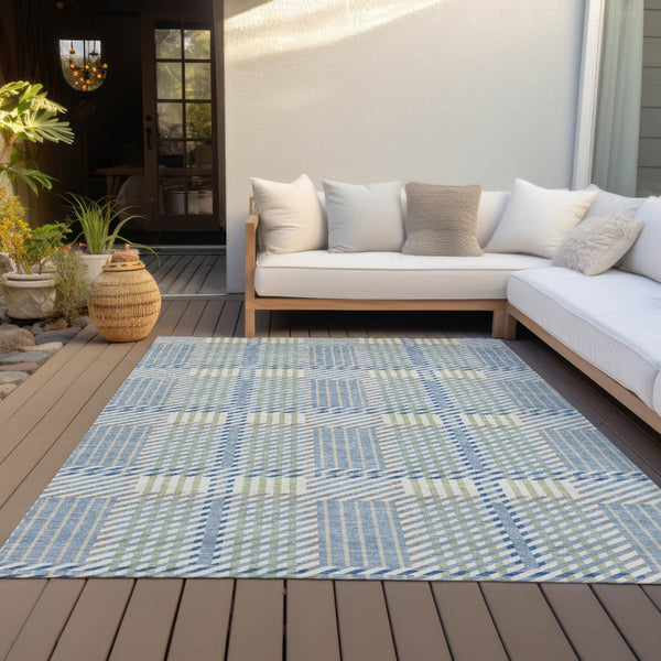 Homeroots 3' Artichoke Green Gray Brown Plaid Washable Area Rug For Indoor Outdoor Spaces, Durable & Stylish 3' X 5' Polyester 597547