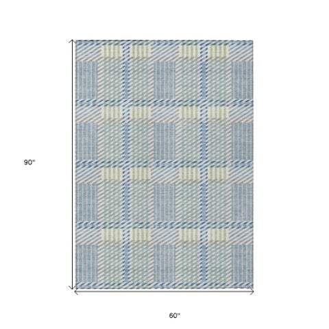 Homeroots 3' Artichoke Green Gray Brown Plaid Washable Area Rug For Indoor Outdoor Spaces, Durable & Stylish 5' X 8' Polyester 597548