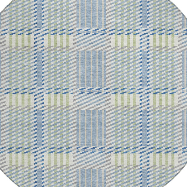 Homeroots 3' Artichoke Green Gray Brown Plaid Washable Area Rug For Indoor Outdoor Spaces, Durable & Stylish 8' Round Polyester 597549