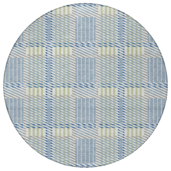 Homeroots 3' Artichoke Green Gray Brown Plaid Washable Area Rug For Indoor Outdoor Spaces, Durable & Stylish 8' Round Polyester 597549