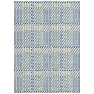HomeRoots 5' Durable Denim Blue Green Ivory Plaid Washable Area Rug for Indoor Outdoor Spaces, Easy Care 8' X 10' 597550