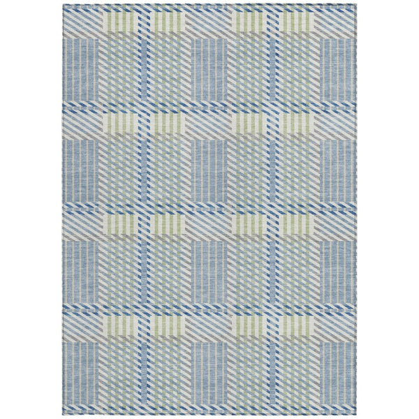 HomeRoots 5' Durable Denim Blue Green Ivory Plaid Washable Area Rug for Indoor Outdoor Spaces, Easy Care 8' X 10' 597550