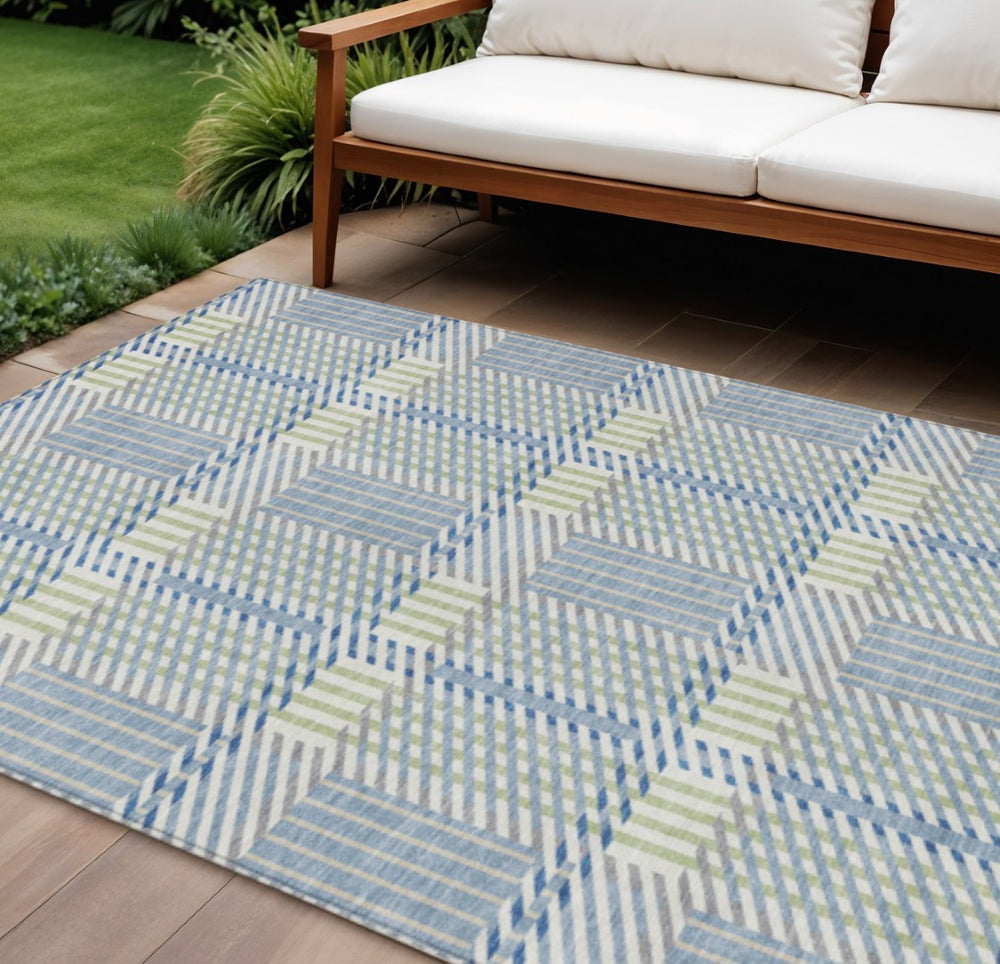 HomeRoots 9' X 12' Stylish Denim Blue Plaid Area Rug – Washable, Durable, Indoor/Outdoor, Perfect for Homes! 597551