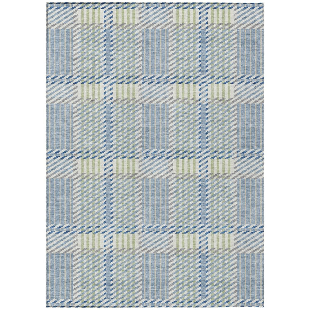 HomeRoots 9' X 12' Stylish Denim Blue Plaid Area Rug – Washable, Durable, Indoor/Outdoor, Perfect for Homes! 597551