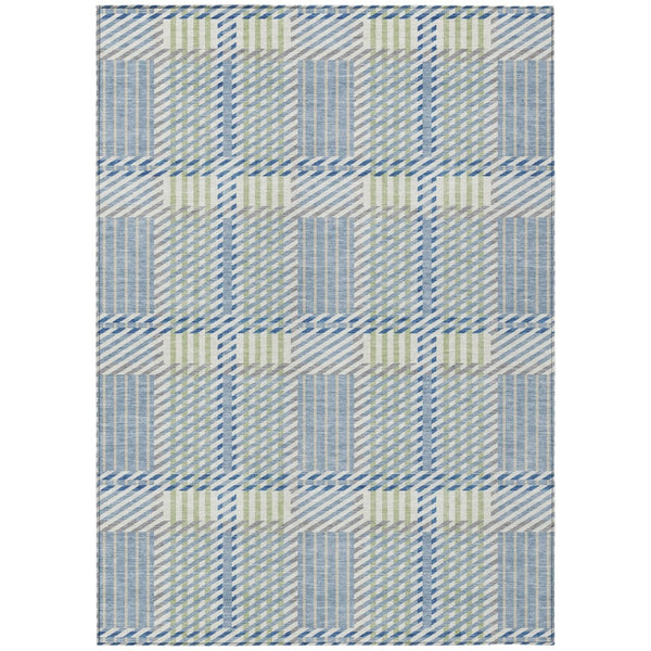 HomeRoots 9' X 12' Stylish Denim Blue Plaid Area Rug – Washable, Durable, Indoor/Outdoor, Perfect for Homes! 597551