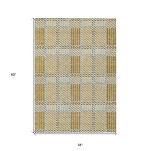 Homeroots 3' Artichoke Green Gray Brown Plaid Washable Area Rug For Indoor Outdoor Spaces, Durable & Stylish 3' X 5' Polyester 597553