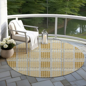 Homeroots 3' Artichoke Green Gray Brown Plaid Washable Area Rug For Indoor Outdoor Spaces, Durable & Stylish 8' Round Polyester 597555