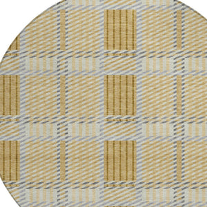 Homeroots 3' Artichoke Green Gray Brown Plaid Washable Area Rug For Indoor Outdoor Spaces, Durable & Stylish 8' Round Polyester 597555