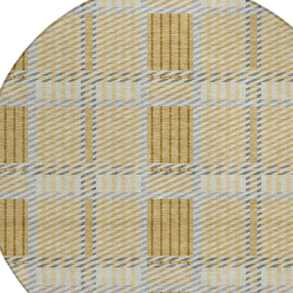 Homeroots 3' Artichoke Green Gray Brown Plaid Washable Area Rug For Indoor Outdoor Spaces, Durable & Stylish 8' Round Polyester 597555