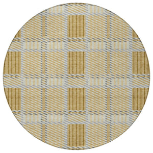 Homeroots 3' Artichoke Green Gray Brown Plaid Washable Area Rug For Indoor Outdoor Spaces, Durable & Stylish 8' Round Polyester 597555