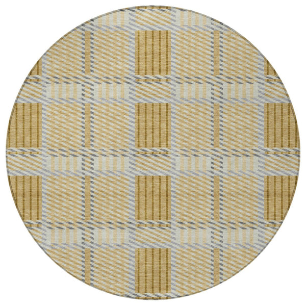 Homeroots 3' Artichoke Green Gray Brown Plaid Washable Area Rug For Indoor Outdoor Spaces, Durable & Stylish 8' Round Polyester 597555