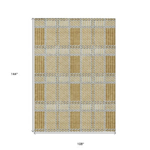 Homeroots 3' Artichoke Green Gray Brown Plaid Washable Area Rug For Indoor Outdoor Spaces, Durable & Stylish 9' X 12' Polyester 597557