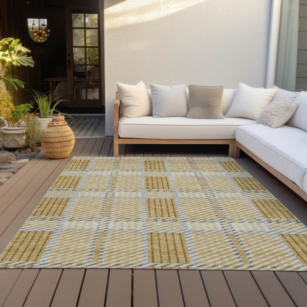 Homeroots 3' Artichoke Green Gray Brown Plaid Washable Area Rug For Indoor Outdoor Spaces, Durable & Stylish 9' X 12' Polyester 597557
