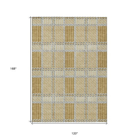 Homeroots 3' Artichoke Green Gray Brown Plaid Washable Area Rug For Indoor Outdoor Spaces, Durable & Stylish 10' X 14' Polyester 597558
