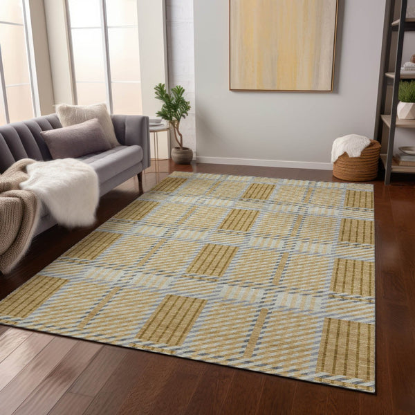 Homeroots 3' Artichoke Green Gray Brown Plaid Washable Area Rug For Indoor Outdoor Spaces, Durable & Stylish 10' X 14' Polyester 597558