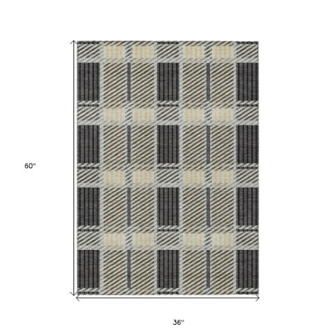 Homeroots 3' Artichoke Green Gray Brown Plaid Washable Area Rug For Indoor Outdoor Spaces, Durable & Stylish 3' X 5' Polyester 597559