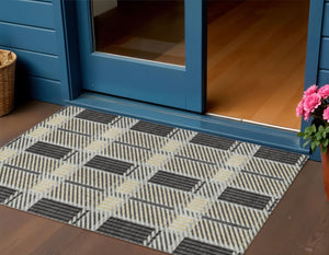 Homeroots 3' Artichoke Green Gray Brown Plaid Washable Area Rug For Indoor Outdoor Spaces, Durable & Stylish 3' X 5' Polyester 597559