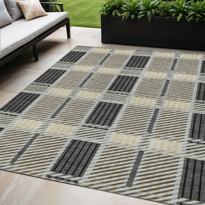 Homeroots 3' Artichoke Green Gray Brown Plaid Washable Area Rug For Indoor Outdoor Spaces, Durable & Stylish 5' X 8' Polyester 597560