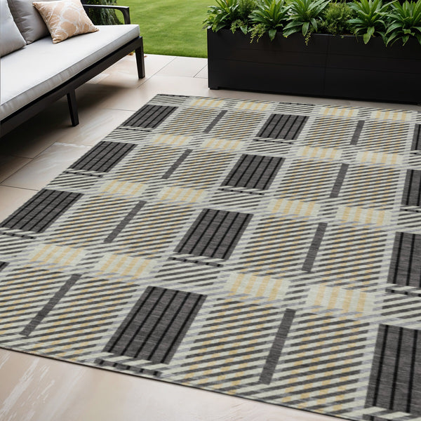 Homeroots 3' Artichoke Green Gray Brown Plaid Washable Area Rug For Indoor Outdoor Spaces, Durable & Stylish 5' X 8' Polyester 597560