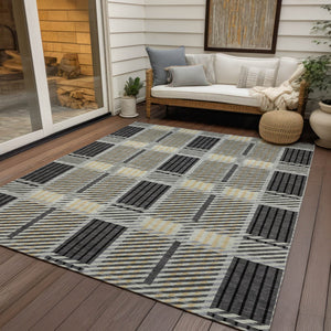 Homeroots 3' Artichoke Green Gray Brown Plaid Washable Area Rug For Indoor Outdoor Spaces, Durable & Stylish 5' X 8' Polyester 597560
